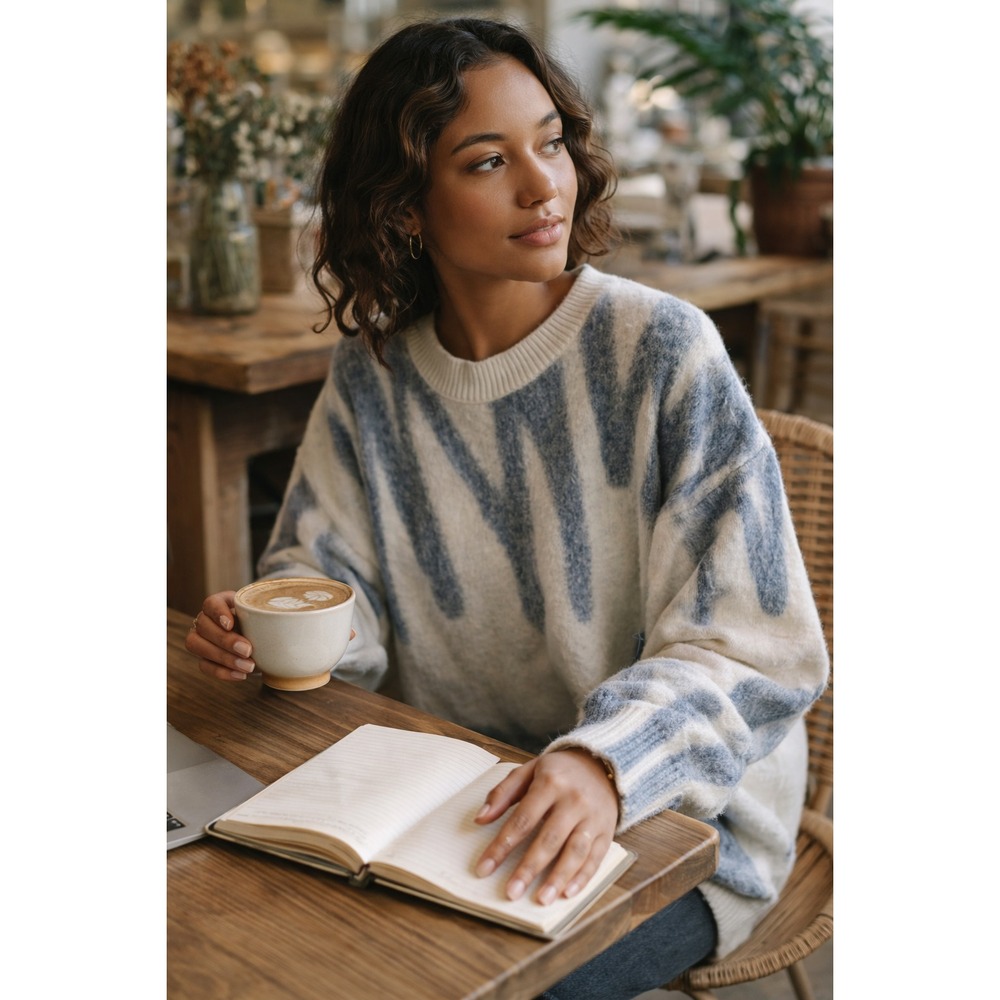 VRG GRL Abstract Knit‎ Sweater Oversized Cozy Artsy Crewneck Small Medium